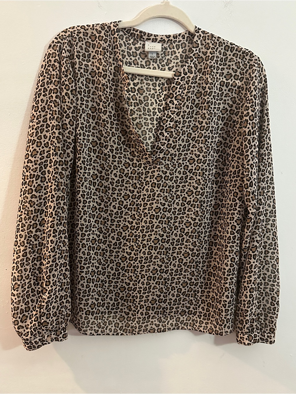 a new day Leopard Print V-Neck Long Sleeve Blouse - Brown/Tan